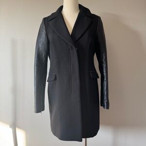 Mackage Elegant Black Trench Coat with Leather Accents with wool and leather M